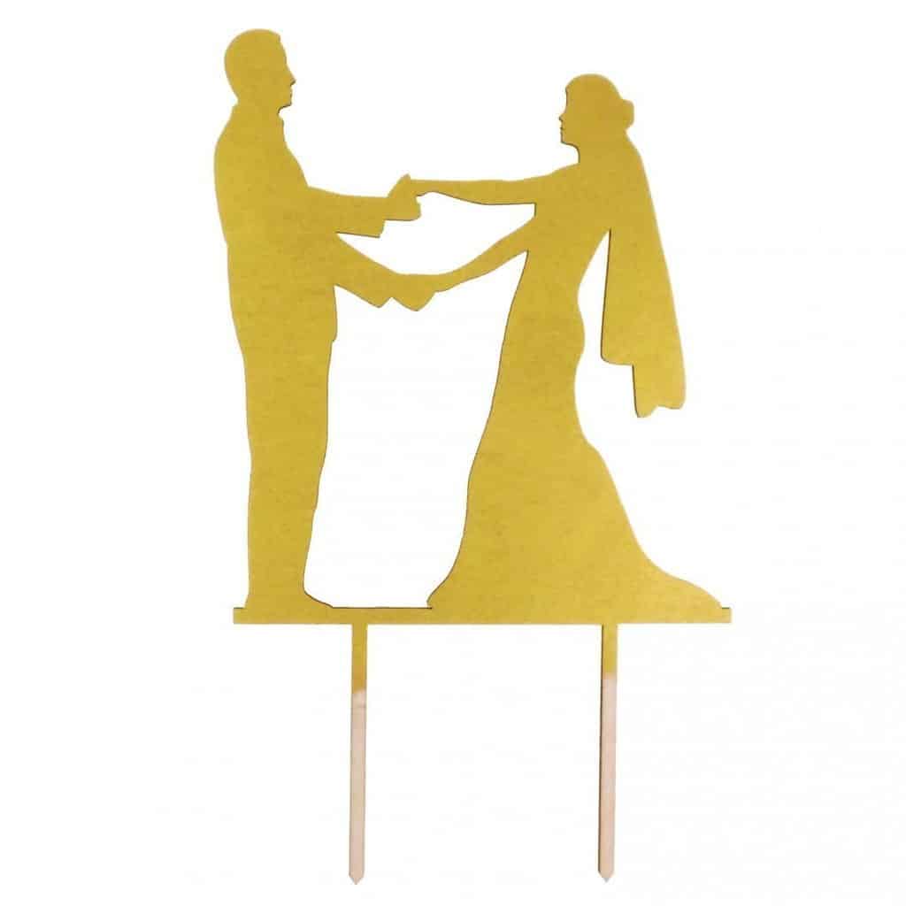 Drewniany topper na tort w kolorze złotym na ślub