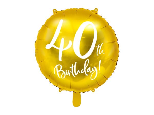 Balon foliowy 40th Birthday złoty średnica 45cm