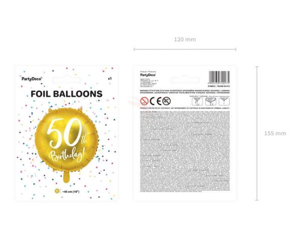 Balon foliowy 50th Birthday złoty średnica 45cm