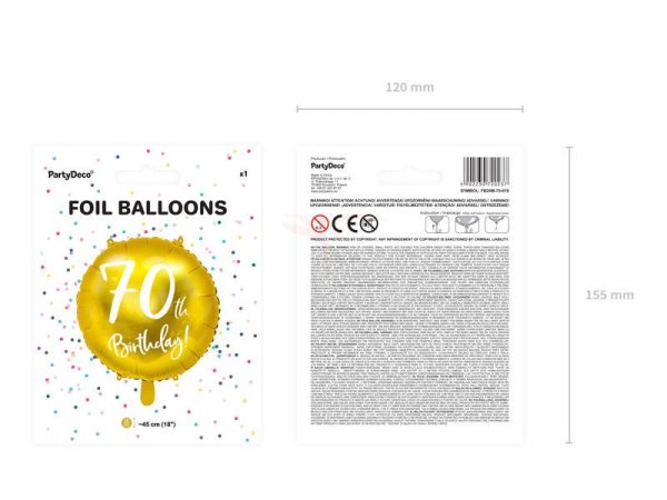 Balon foliowy 70th Birthday złoty średnica 45cm