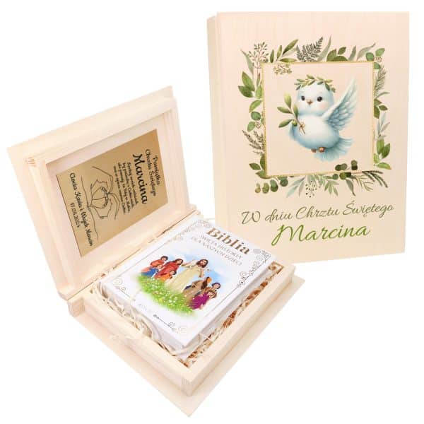 Pudełko na Chrzest Święty z biblią - Wyjątkowa Pamiątka dla Dziewczynki i Chłopca